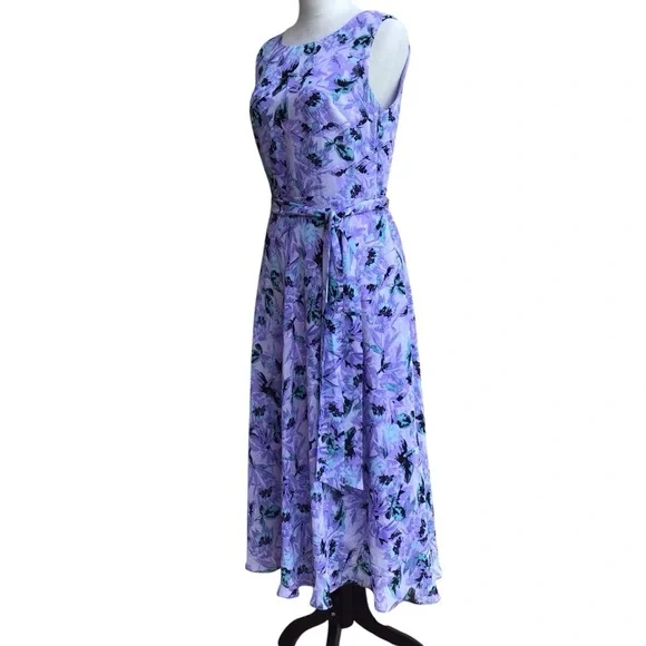 Evan Picone Black Label Floral Purple Sleeveless Midi Dress - Picture 4 of 11